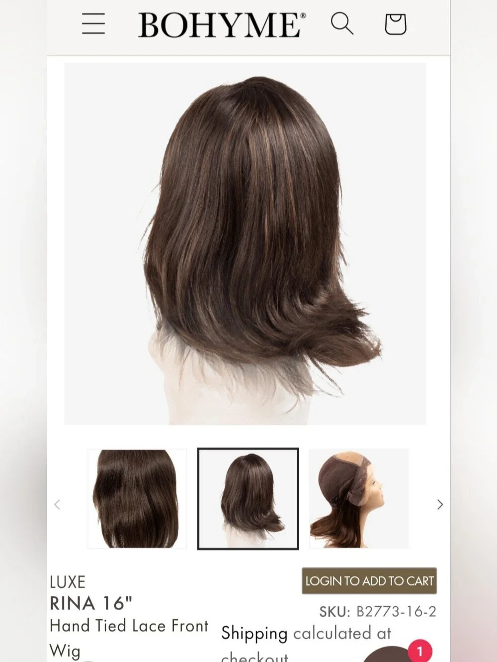 Bohyme Luxe Rina 100% Human Hair Short Layered Women's Wig Dark Brown